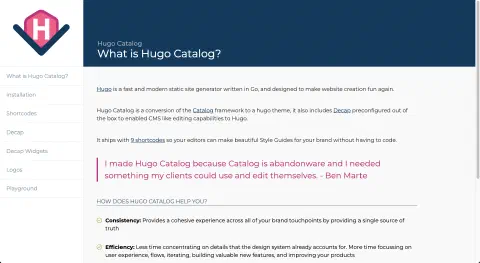Hugo Catalog website screenshot